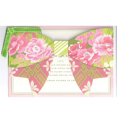 Party Invitations, Pink And Green Bow